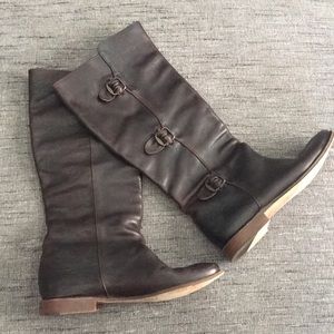 Frye Paige Brown Riding Leather knee high buckle boots